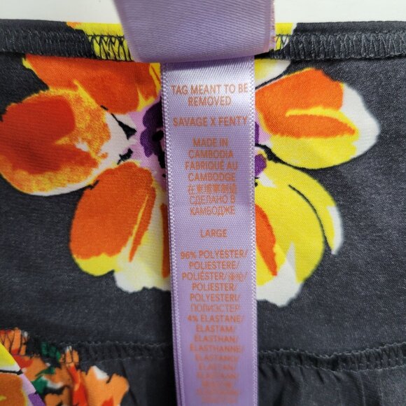 Savage X Fenty Satin Black Floral Tie-Shoulder V-Neck Babydoll Cami Tank Size L - Picture 4 of 5